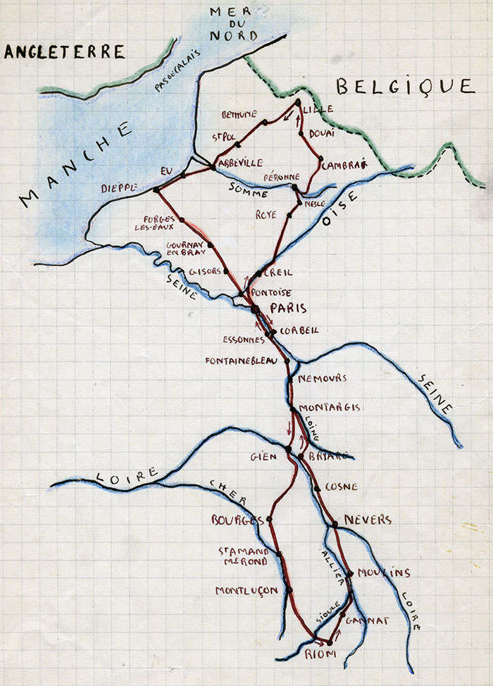 Itinéraire de l'exode des enfants MENEBOODE en mai 1940